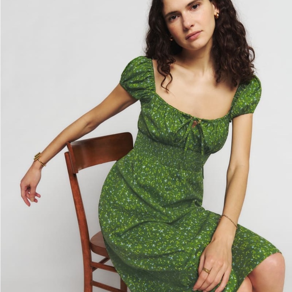 Reformation Green Floral Midi Dress
